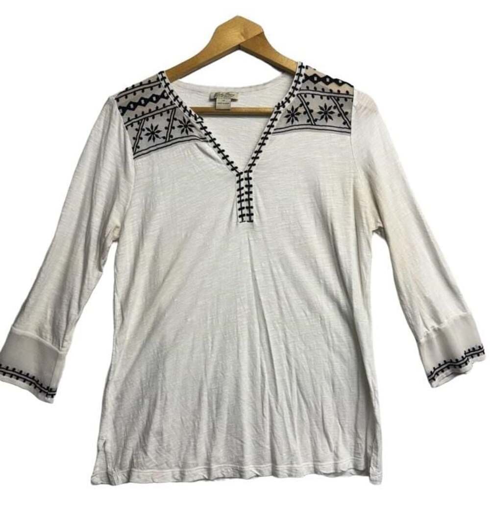Lucky Brand Women's Embroidered V-Neck Long Sleeve Top, Size M